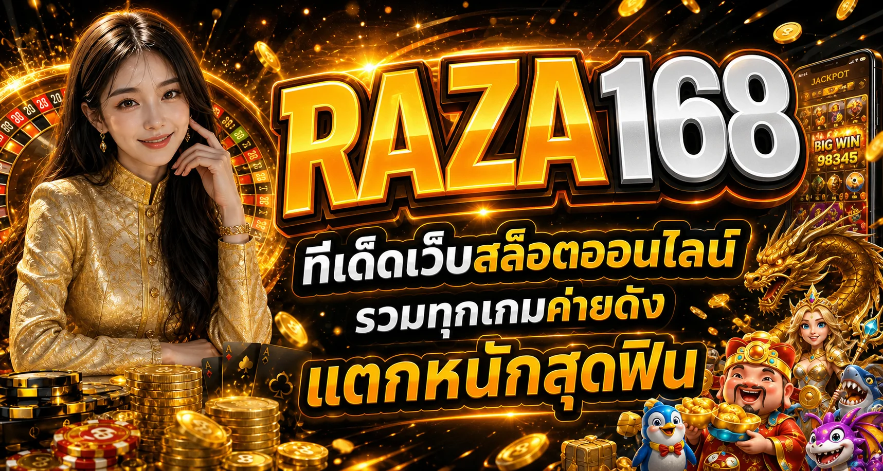 แบนเนอร์ RAZA168 รวมเกมสล็อตและคาสิโนออนไลน์